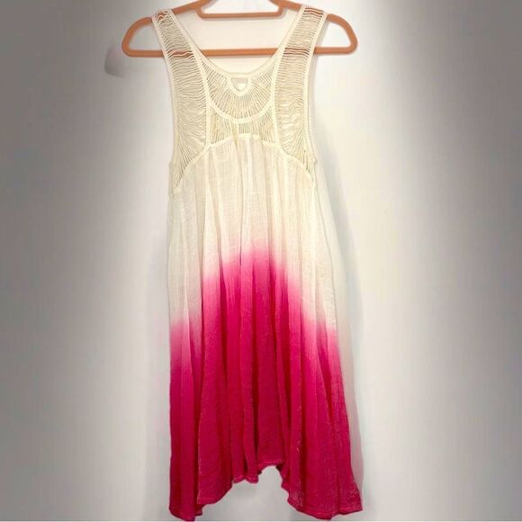 Mirror Image Ombré Pink and White Crochet Shift Cover-Up Dress - Picture 1 of 3